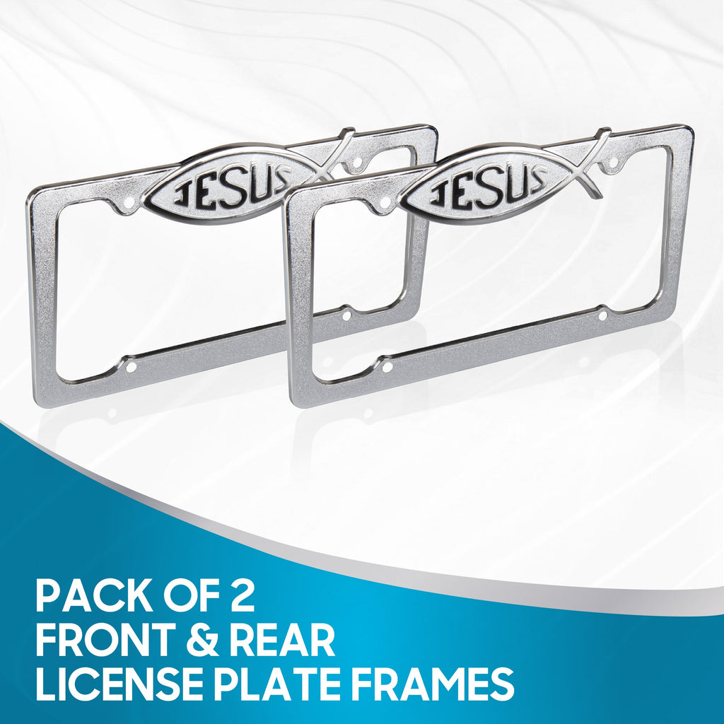 Chrome Plated Rust-Proof Die-Cast Stainless Metal License Plate Frame/Holder Universal Size - Blank Metal Design (Pack of 2)