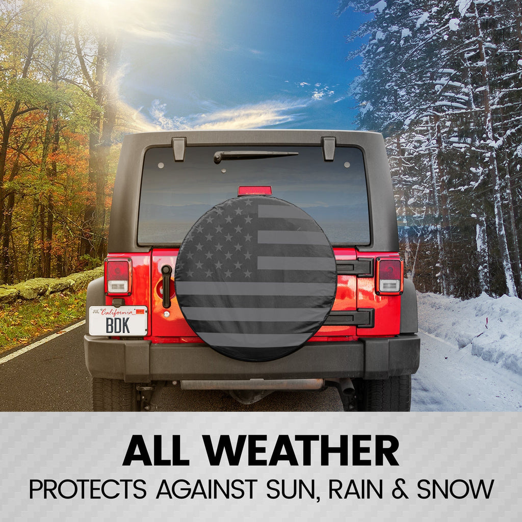 BDK USA Black American Flag Spare Wheel  Cover All Weather (Fits 16" and 17" Wheels)