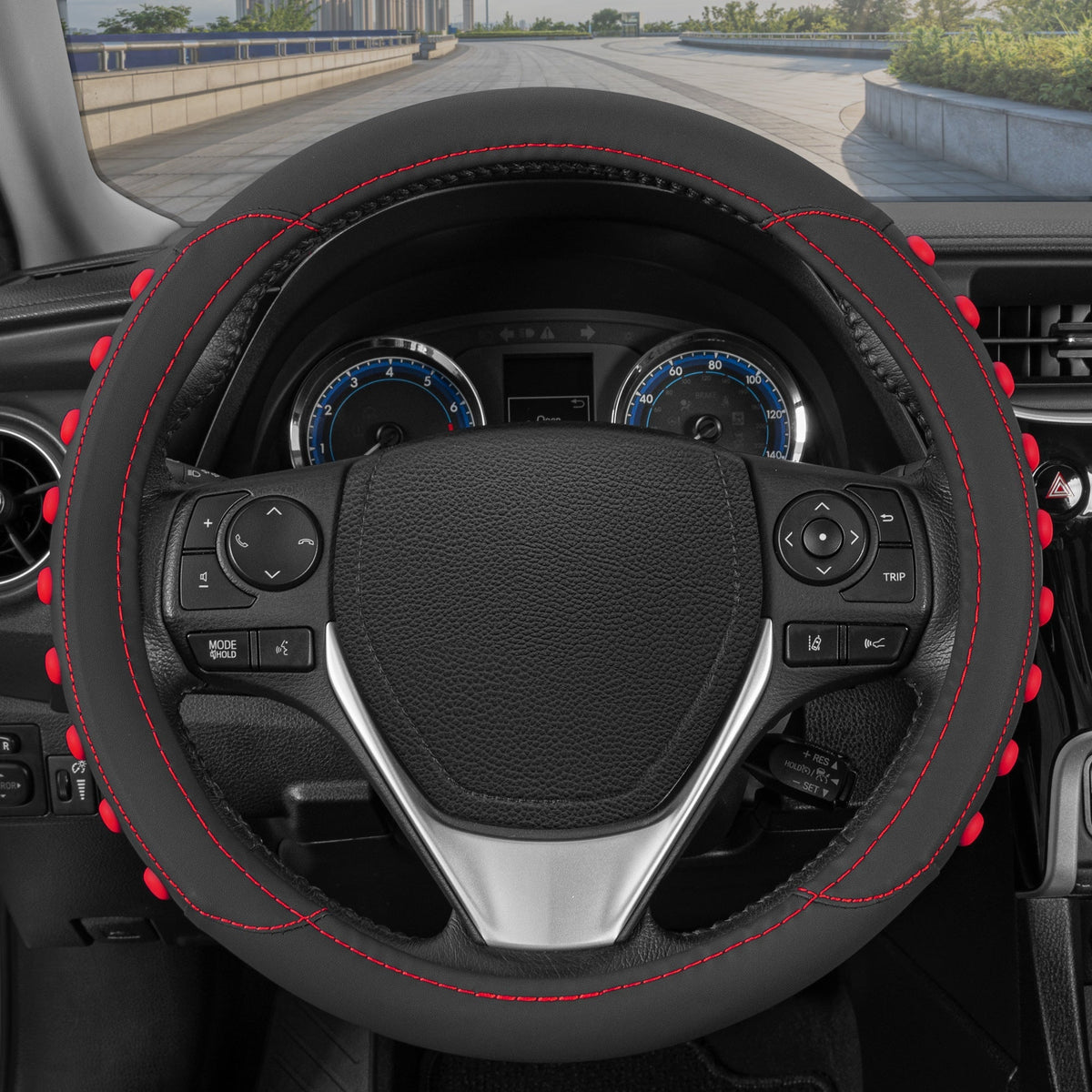 MotorTrend FlexGrip Steering Wheel Cover with Raised Bump Grips (Fits 14.5" - 15.5")