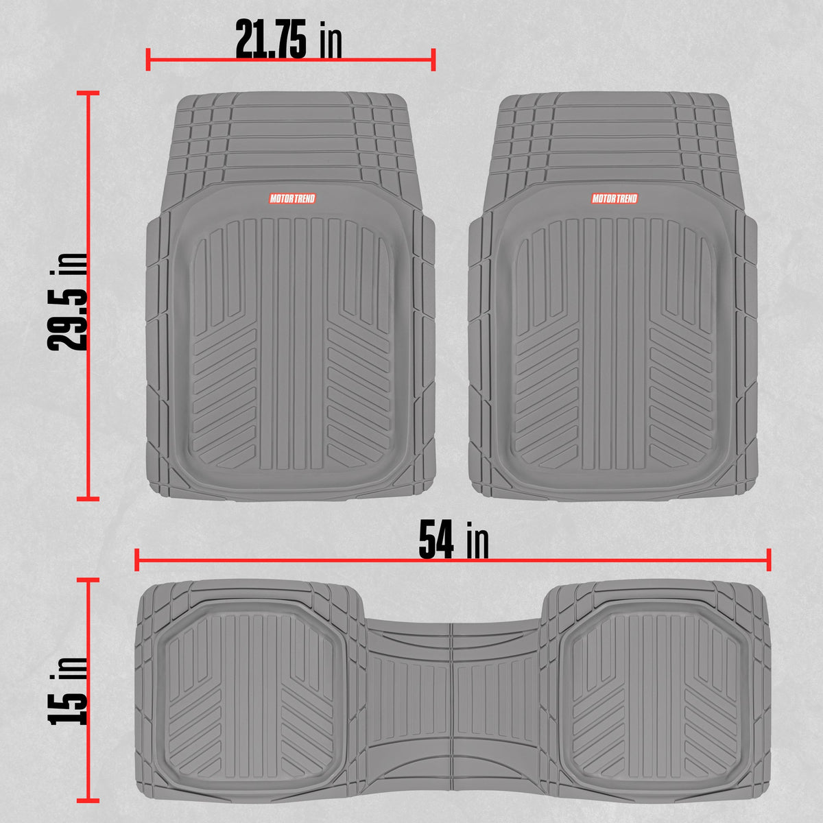 MotorTrend 3-Piece FlexTough Plus Deep Dish Line Grooves Front Floor Mats and Rear Floor Mat - Heavy Duty, All Weather, Trim to Fit