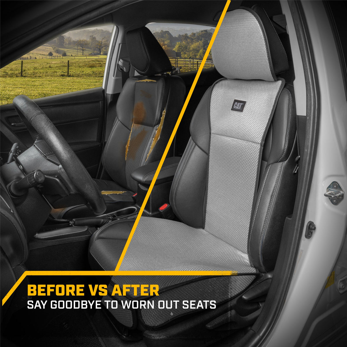 Caterpillar AeroMesh Gray Seat Covers for Trucks, Car, & SUV - (2) Front Truck Seat Cover Protector - Breathable Mesh Universal Fit Car Seat Covers - Automotive Seat Covers Top of Seat Protection