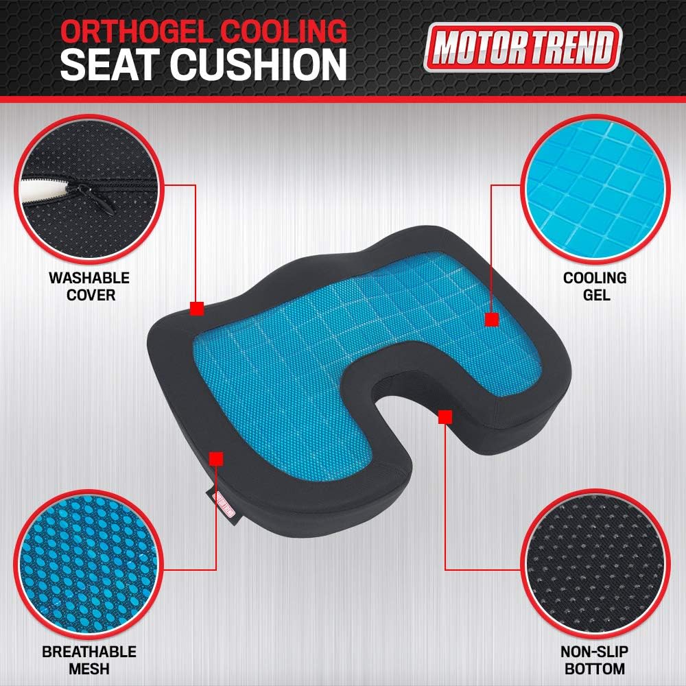 Motor Trend Cooling Car Lumbar Support Cushion - Made with Memory Foam for Maximum Coccyx Comfort & Back Tailbone Pain Relief, Ideal for Car and Office Chairs (MTCG-100)