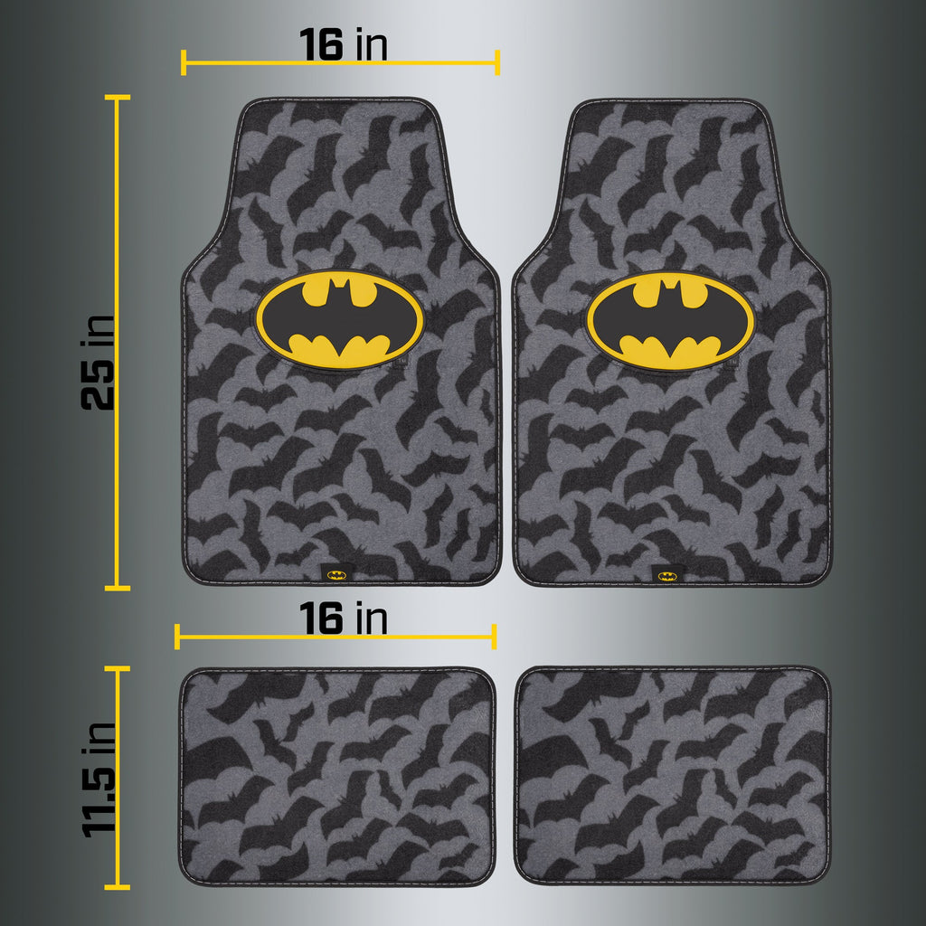 Warner Bros DC Comics 4-Piece Batman Logo with Bat Background Front Floor Mats