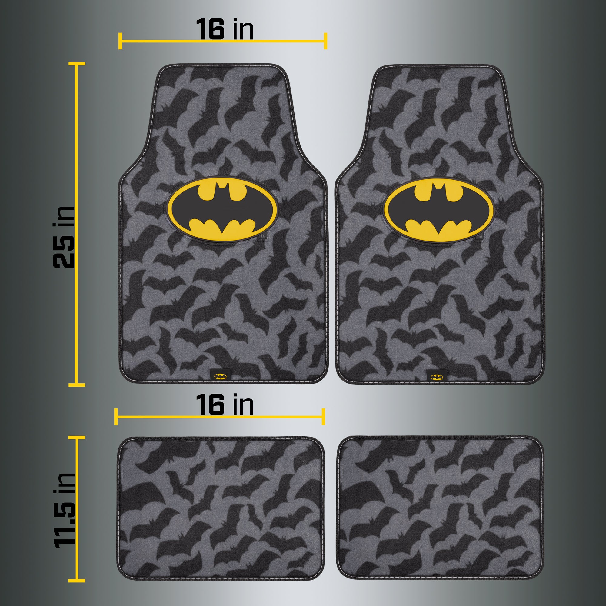 Warner Bros DC Comics 4-Piece Batman Logo with Bat Background Front Floor Mats