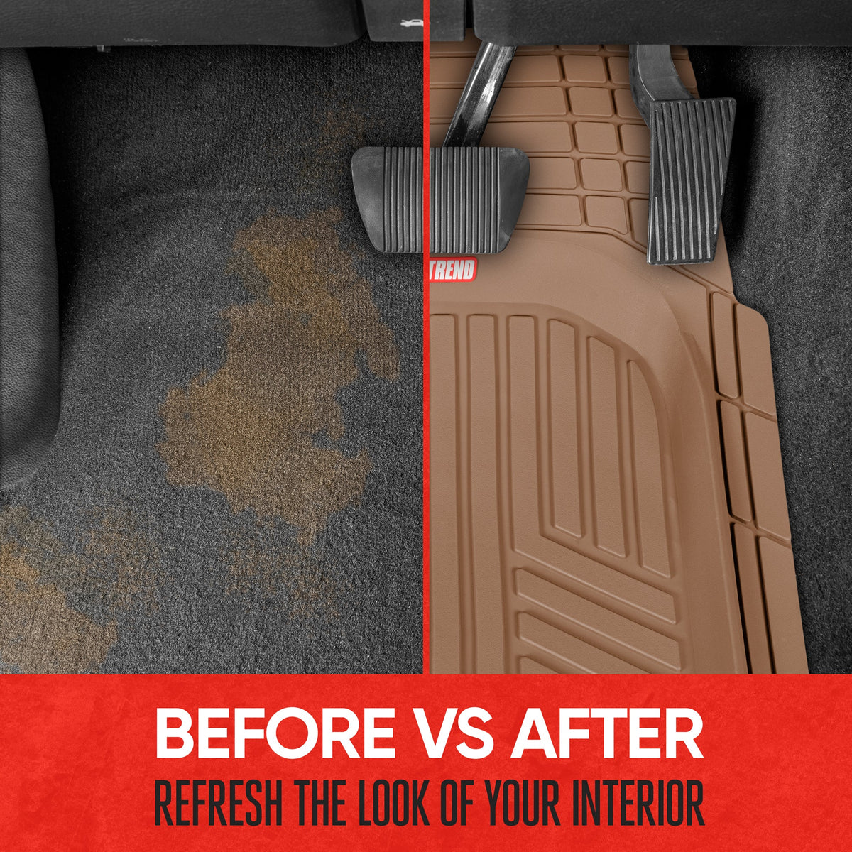 MotorTrend 3-Piece FlexTough Plus Deep Dish Line Grooves Front Floor Mats and Rear Floor Mat - Heavy Duty, All Weather, Trim to Fit