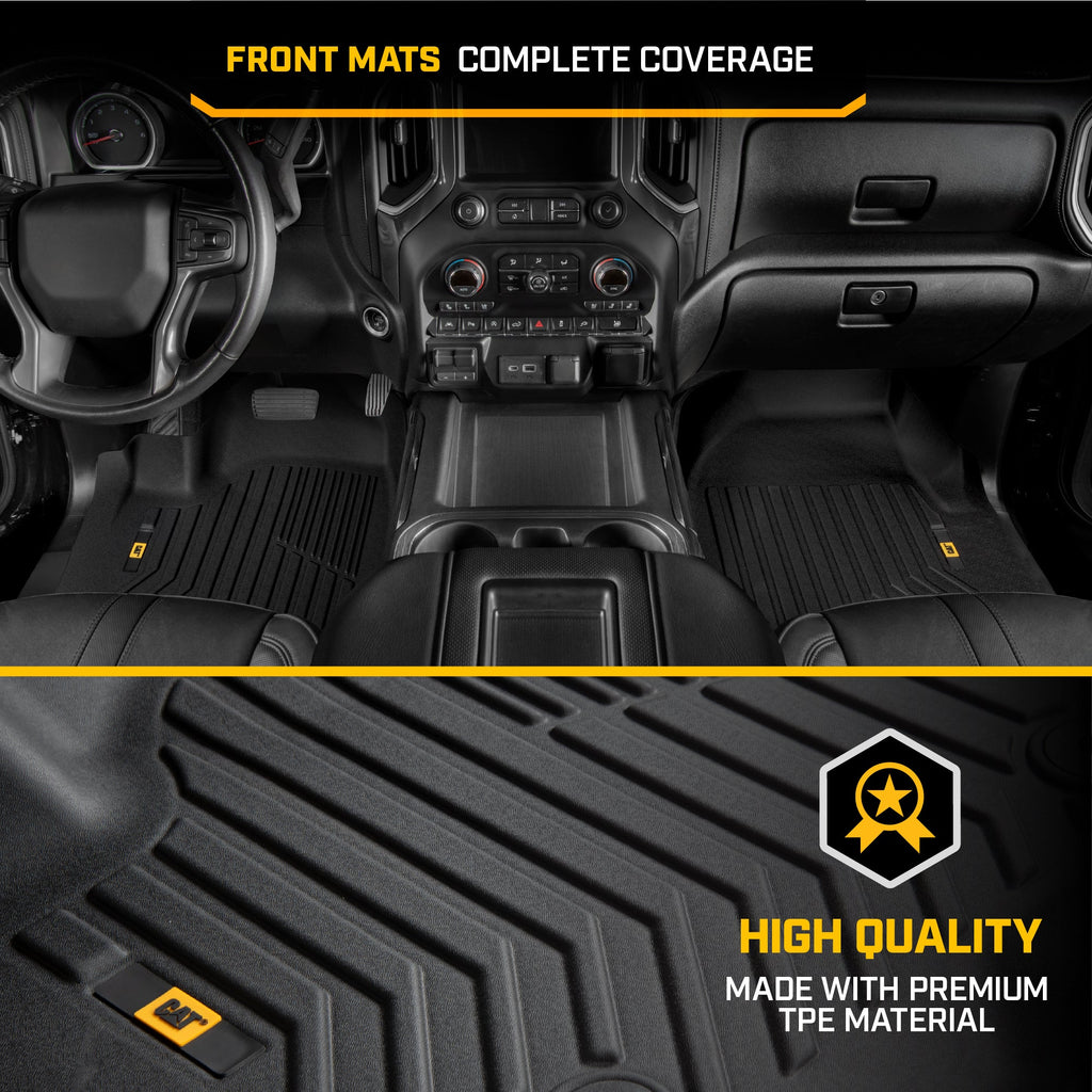 CAT® JustFit™ 3D Custom Fit Floor Mats Chevrolet Silverado 1500/GMC Sierra 2019-2026, Chevy Silverado 2500HD/3500HD Crew Cab/GMC Sierra 2500HD/3500HD Crew Cab 2020-26 Floor Liner Laser Measured Front