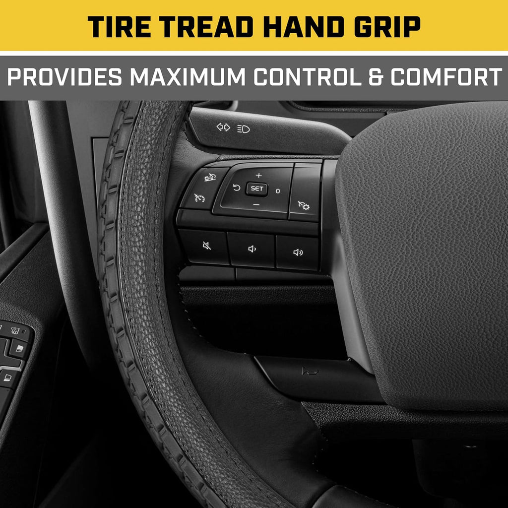 Cat® DuraGrip Car Steering Wheel Cover Tire Tread Inspired Traction Grip Design, Black Steering Wheel Cover for RV Semi Truck Big Rig Trucker