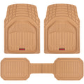 MotorTrend 3-Piece FlexTough Defender Front Floor Mats and Rear Floor Mat - Heavy Duty, All Weather, Trim to Fit - Beige
