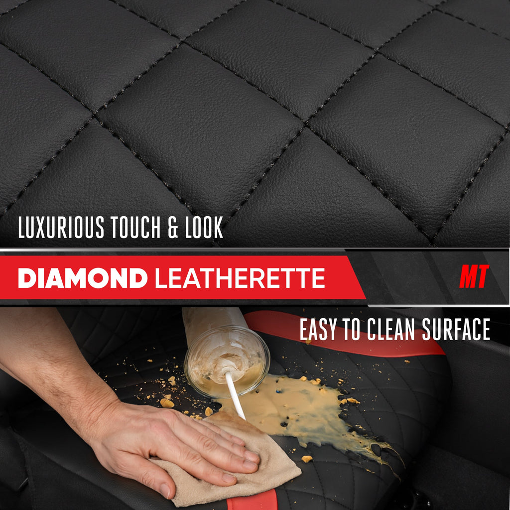Motor Trend Faux Leather Seat Covers For Trucks, Cars, & SUV - Front Black & Red Car Seat Cover Set - Universal Fit For Most Automotives - Forros Para Asientos De Carro - CarSeat Covers Accessories
