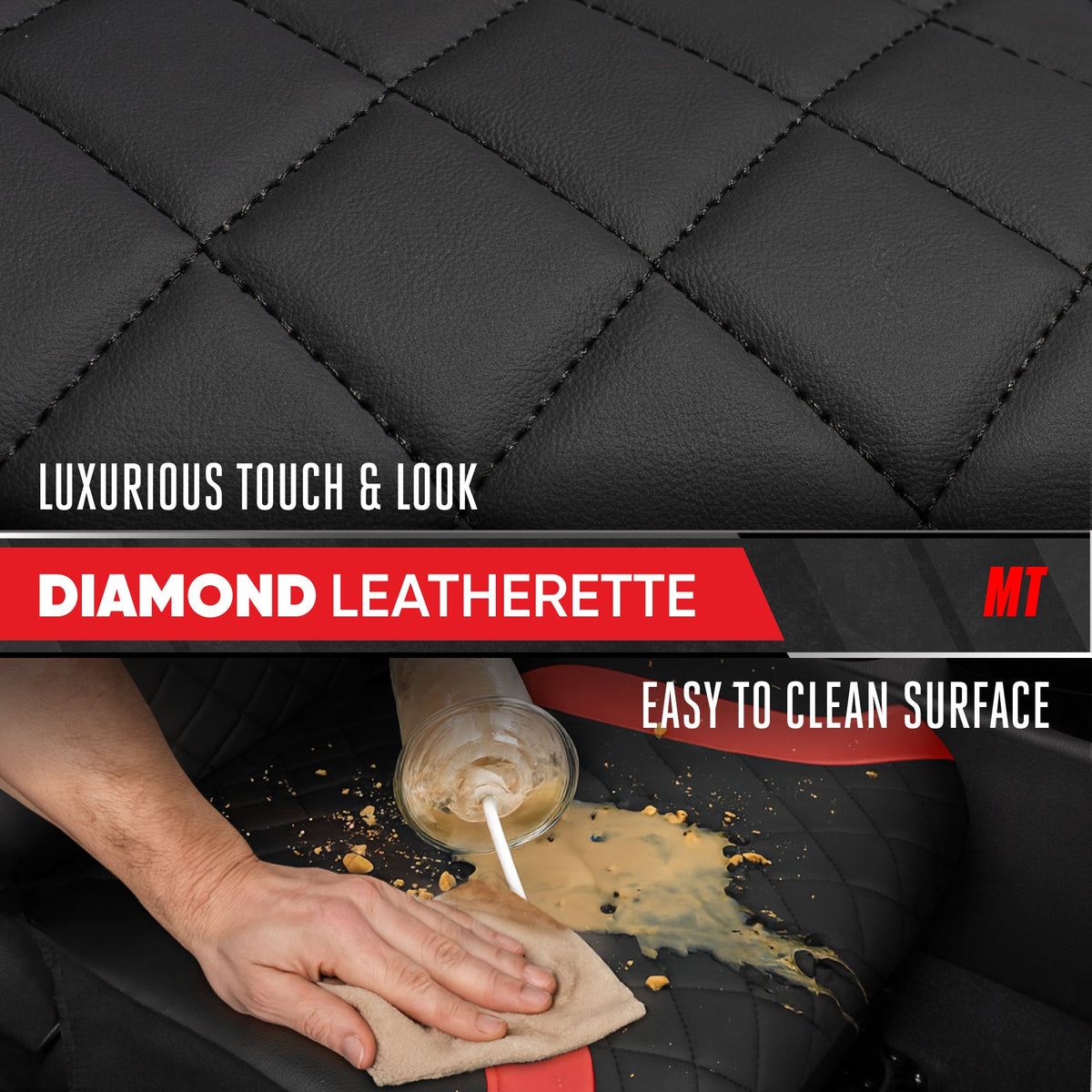 Motor Trend Faux Leather Seat Covers For Trucks, Cars, & SUV - Front Black & Red Car Seat Cover Set - Universal Fit For Most Automotives - Forros Para Asientos De Carro - CarSeat Covers Accessories