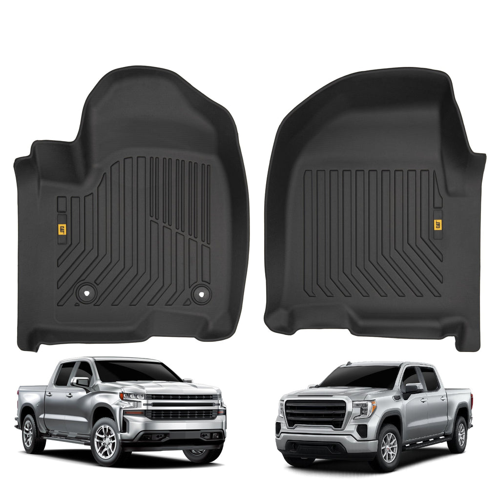 CAT® JustFit™ 3D Custom Fit Floor Mats Chevrolet Silverado 1500/GMC Sierra 2019-2026, Chevy Silverado 2500HD/3500HD Crew Cab/GMC Sierra 2500HD/3500HD Crew Cab 2020-26 Floor Liner Laser Measured Front