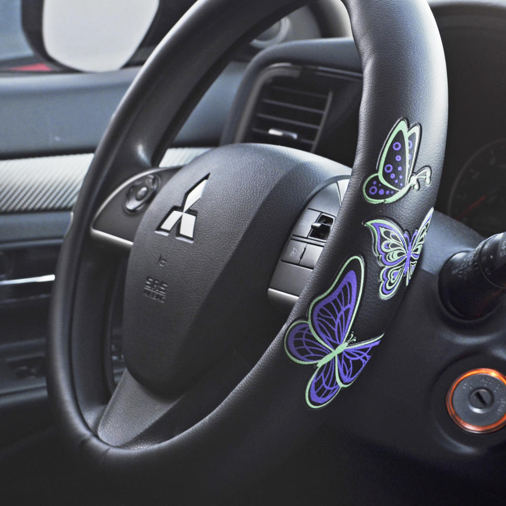 BDK GripGrab Comfort Grip Purple/Green Butterflies Steering Wheel Cover (Fits 14.5" 15.5")