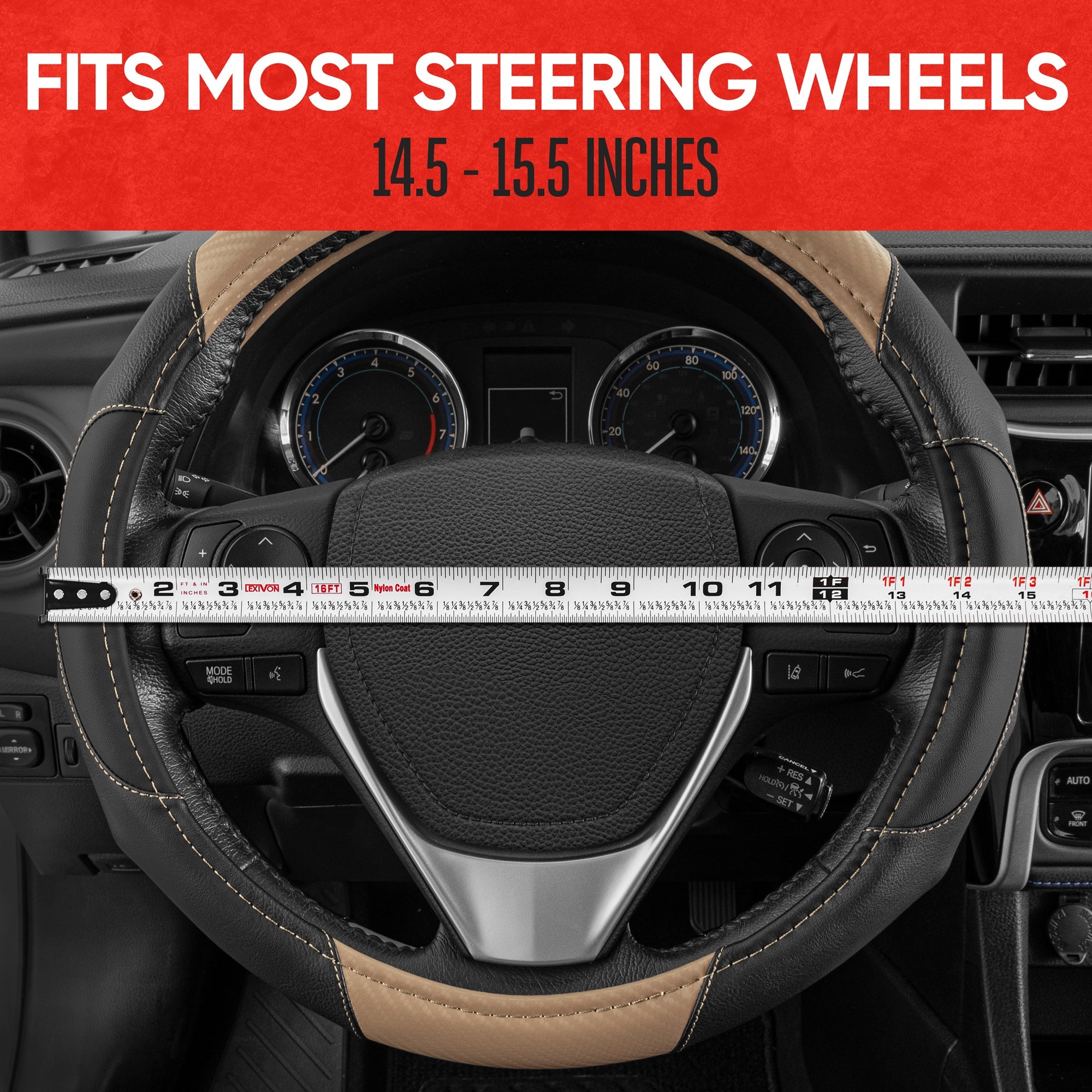 MotorTrend GripDrive Carbon Fiber Weave Ergonomic Grip Steering Wheel Cover (Fits 14.5" - 15.5")