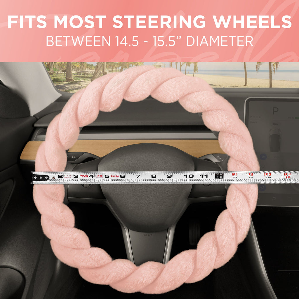 Carbella Twisted Plush Fur Steering Wheel Cover (Fits 14.5" - 15.5")
