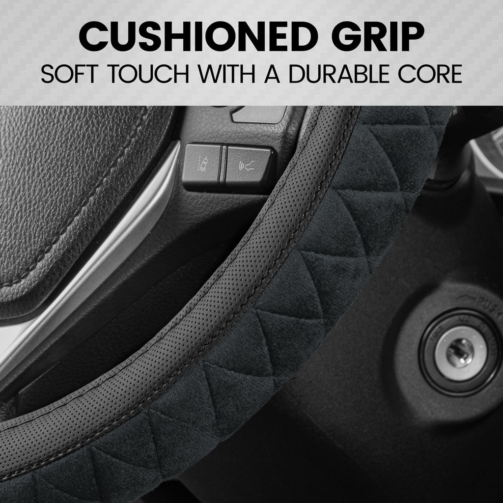 BDK GripTech Diamond Plush Fuzzy Steering Wheel Cover (fits 14.5" - 15.5")