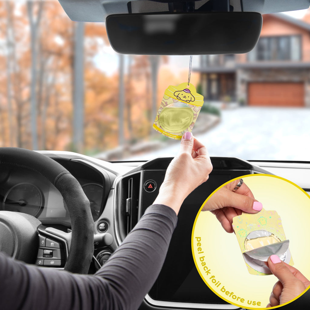 Hello Kitty and Friends Car Air Freshener (Pompompurin - Lemon Lime Soda) Hanging Gel Area Deodorizer, Long-Lasting Car Scents Air Freshener, Cute Automotive Sanrio Accessories Decor, 2-Pack