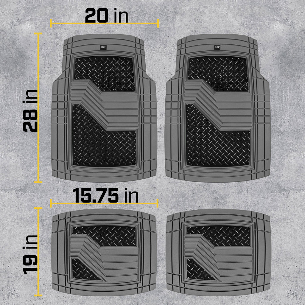 CAT 4-Piece Two-Tone Metallic-Look Front Floor Mats and Rear Floor Mats - Heavy Duty, All Weather, Trim to Fit