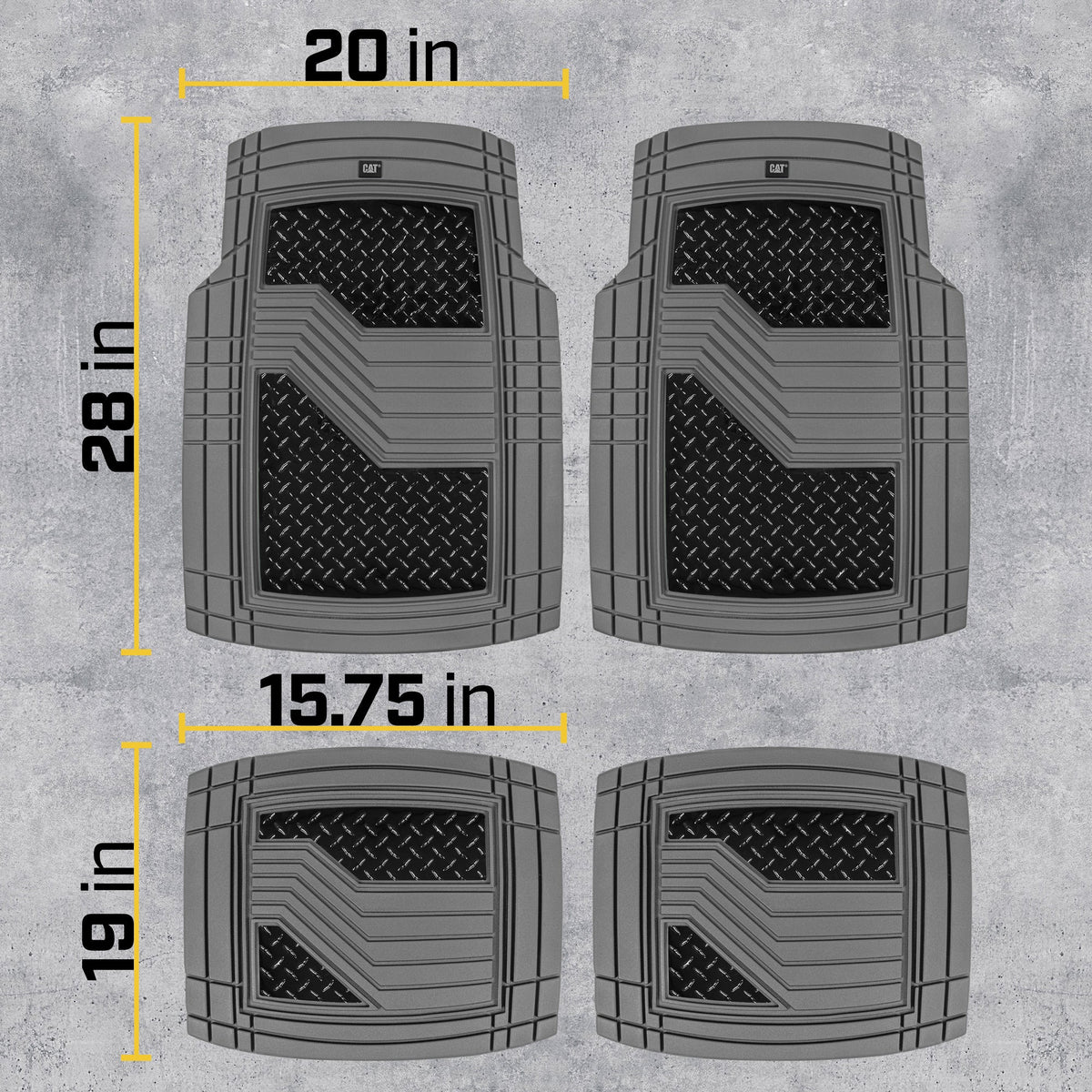 CAT 4-Piece Two-Tone Metallic-Look Front Floor Mats and Rear Floor Mats - Heavy Duty, All Weather, Trim to Fit