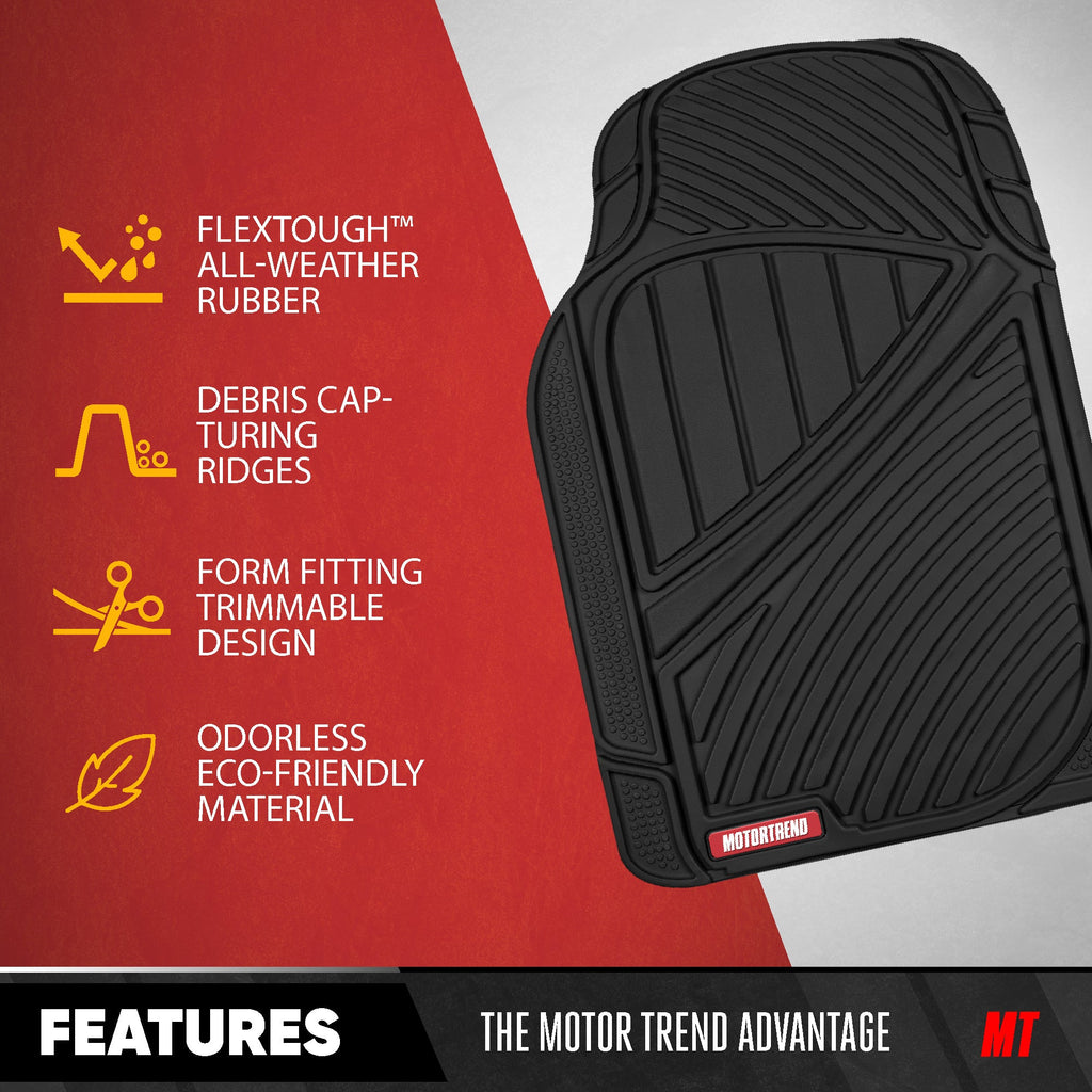 MotorTrend 4-Piece FlexTough Performance Deep Channel Front Floor Mats, Rear Floor Mat, and Trunk/Cargo Mat - Heavy Duty, All Weather, Trim to Fit
