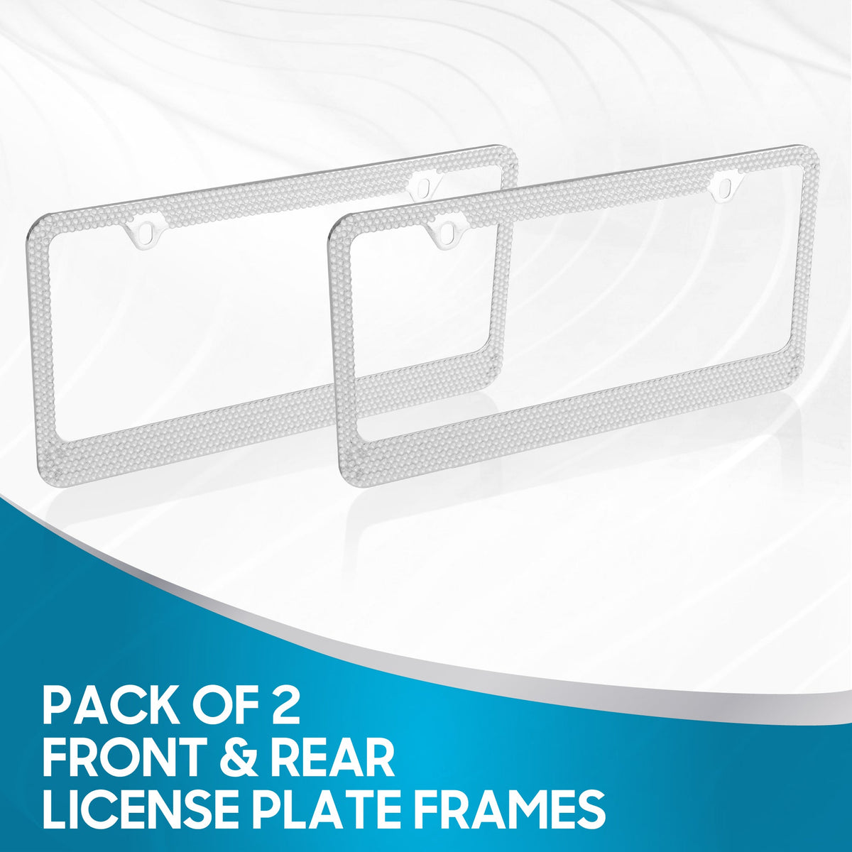 Chrome Plated Rust-Proof Die-Cast Stainless Metal License Plate Frame/Holder Universal Size - Blank Metal Design (Pack of 2)
