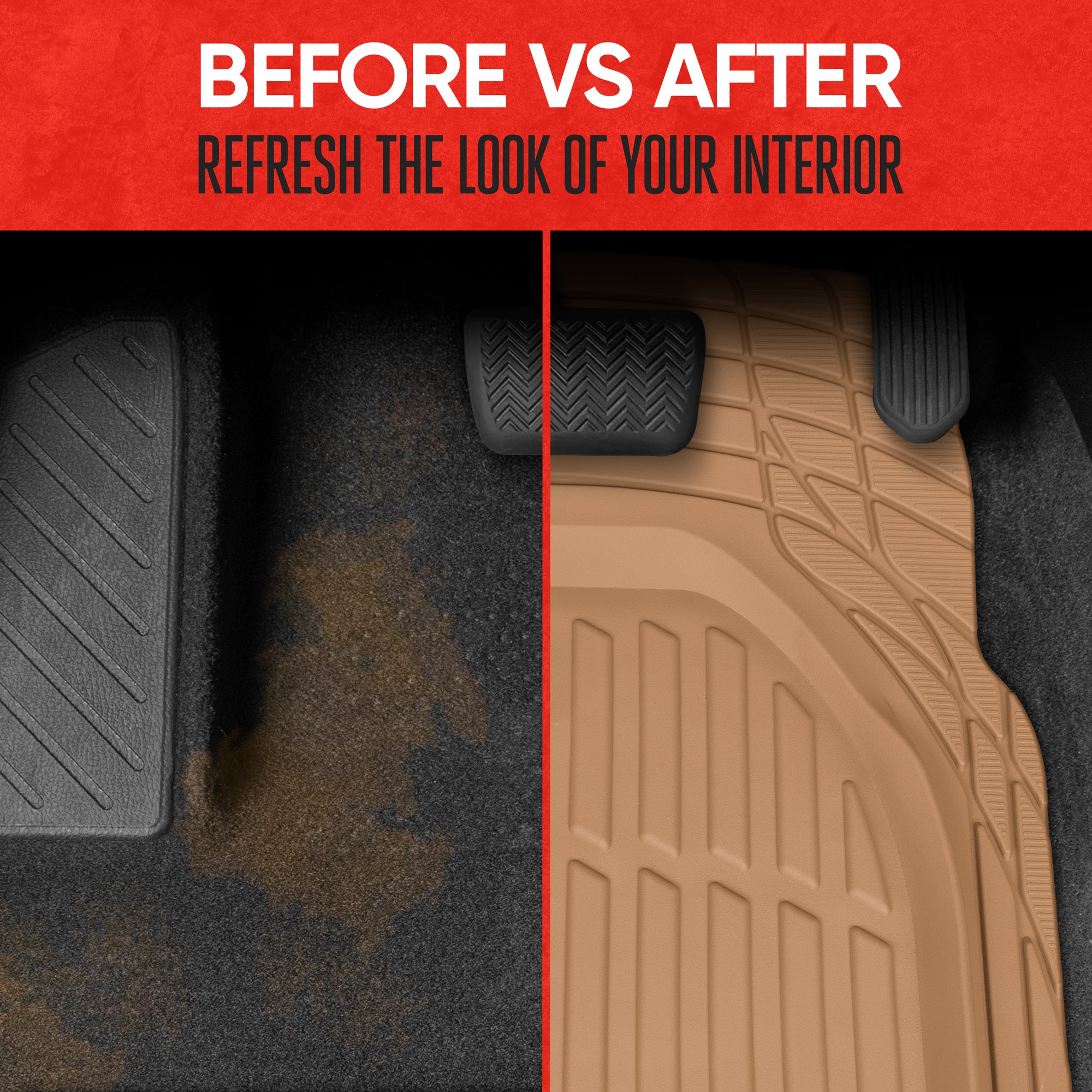 MotorTrend 3-Piece FlexTough Deep Dish Front Floor Mats and Rear Floor Mat - Heavy Duty, All Weather, Trim to Fit
