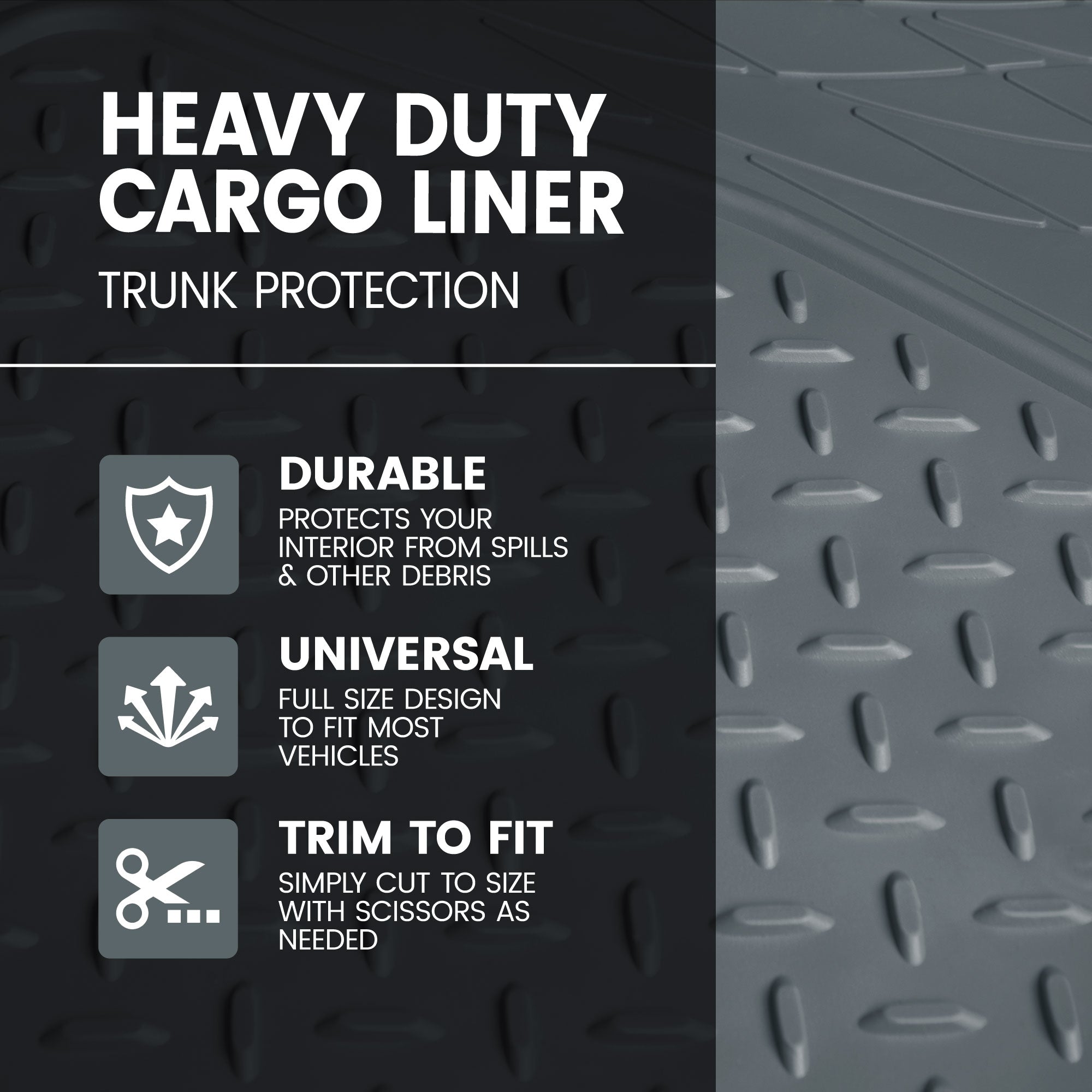 BDK Trunk/Cargo Rubber Liner - Heavy Duty, All Weather, Trim to Fit (53.8" x 43.2")