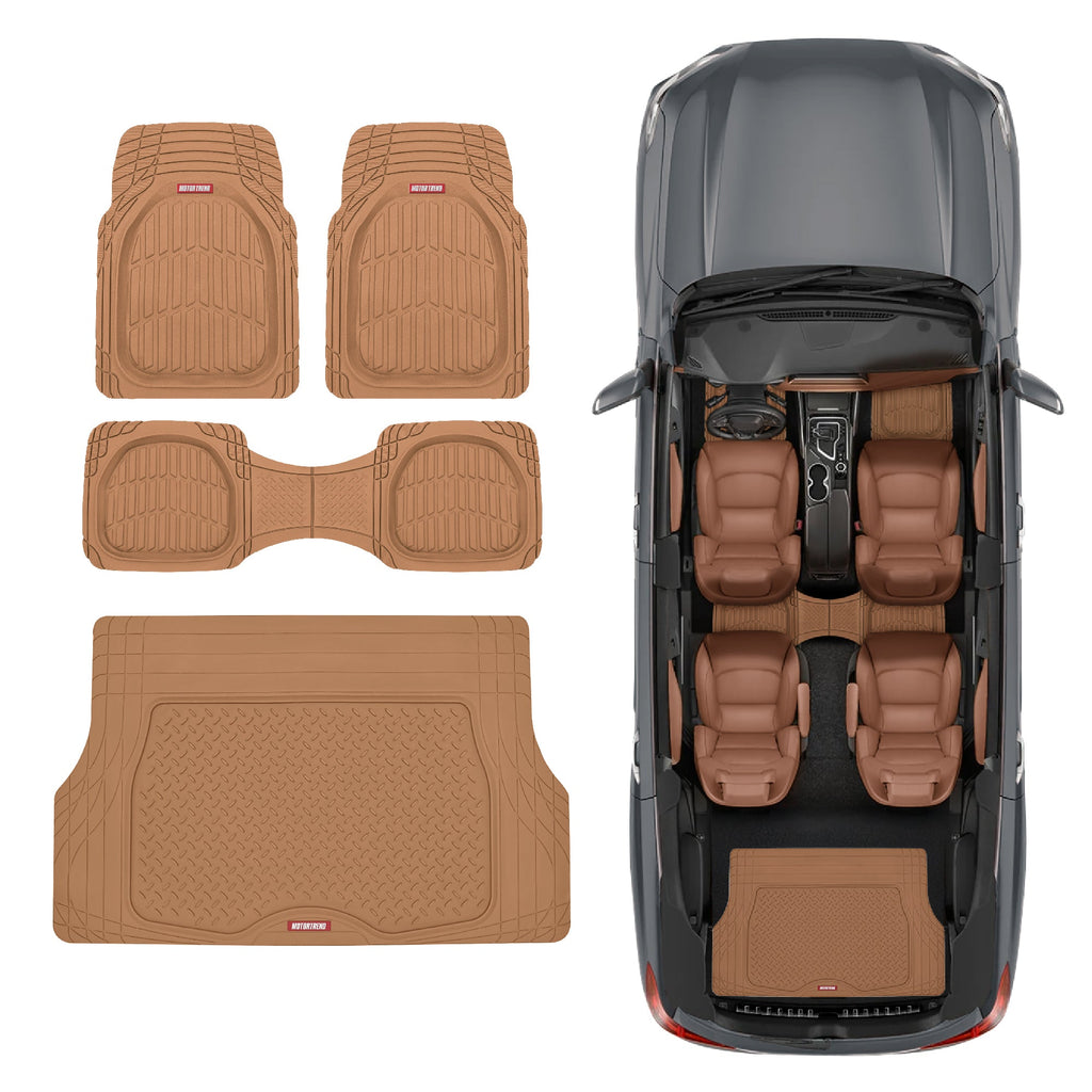 MotorTrend 4-Piece FlexTough Deep Dish Front Floor Mats, Rear Floor Mat, and Trunk/Cargo Mat - Heavy Duty, All Weather, Trim to Fit