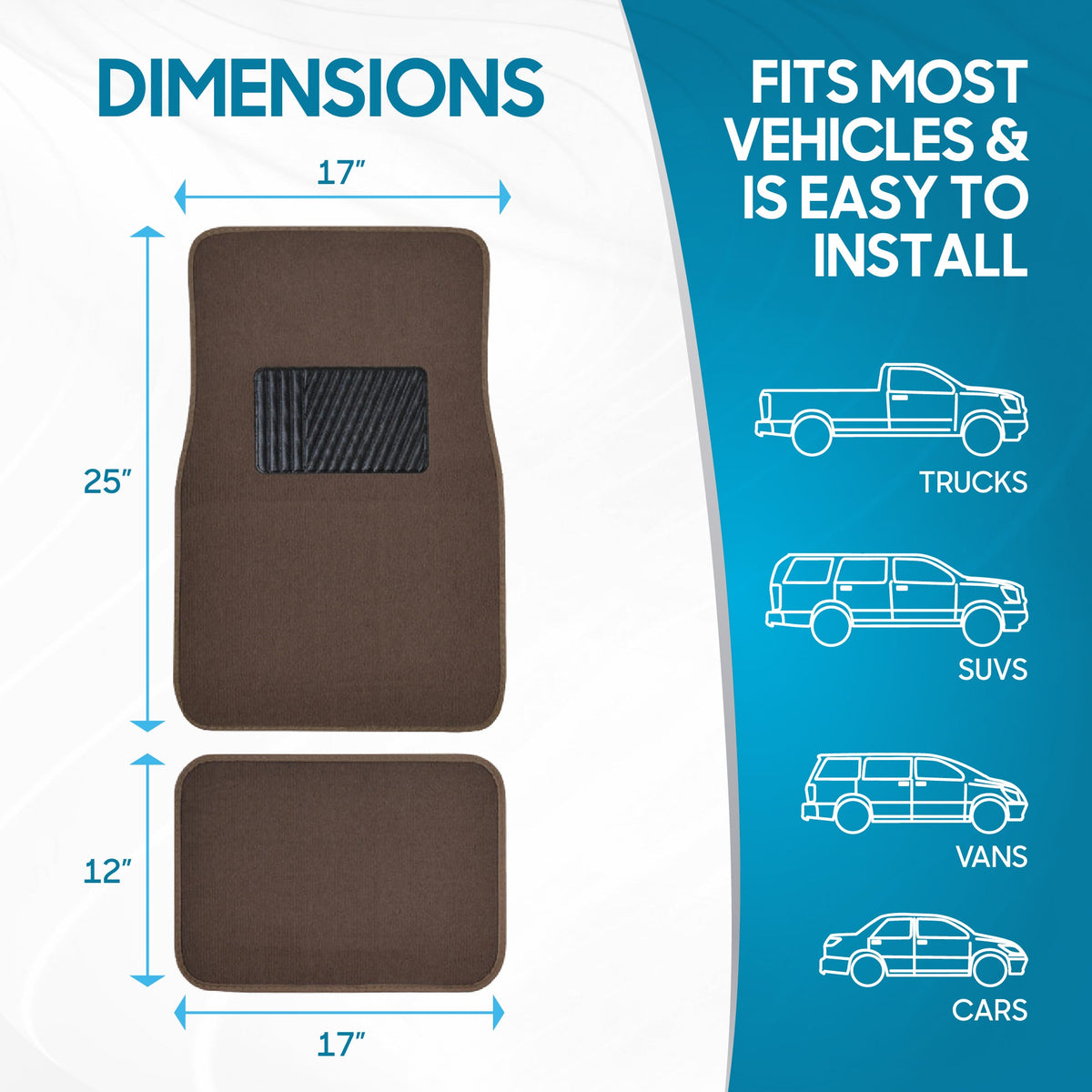 BDK 4-Piece Premium Carpet Non-Slip Heel Pad Front Floor Mats and Rear Floor Mats
