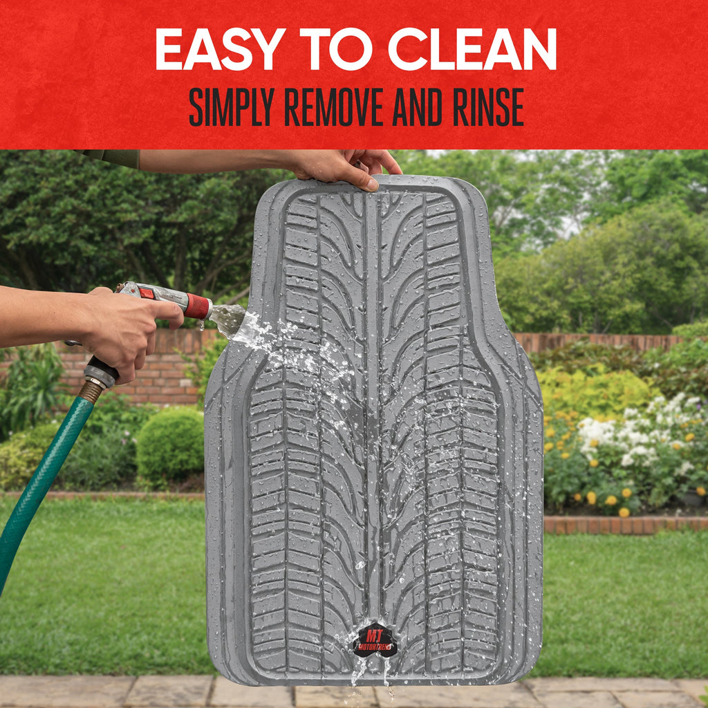 MotorTrend 4-Piece Grand Prix Tire Tread Front Floor Mats and Rear Floor Mats - Heavy Duty, All Weather, Trim to Fit