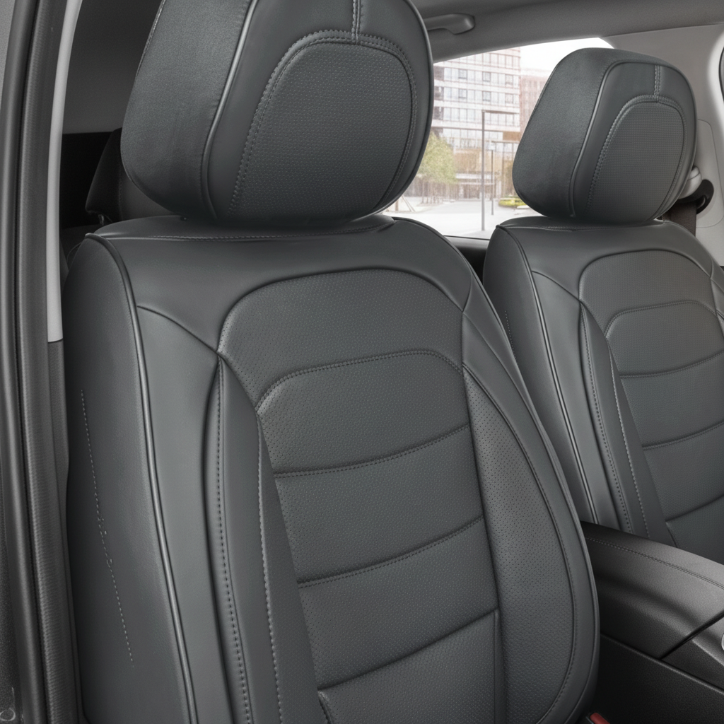 MotorBox Elite Faux Leather Seat Covers - Black interior detail view